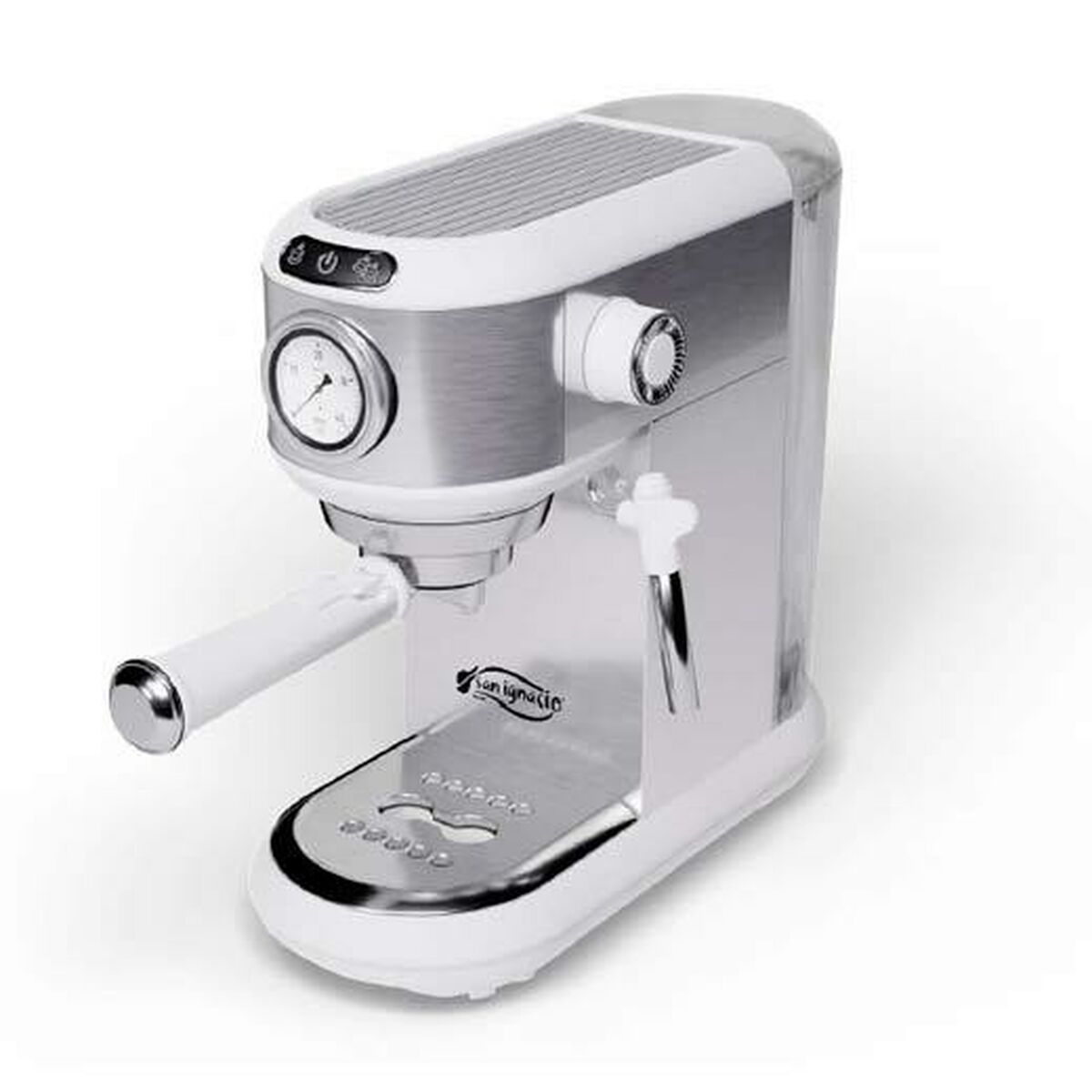 Cafetera Expreso San Ignacio Acero Inoxidable 20Bar - Vaporizador De Leche - Bomba Italiana - Calienta Tazas Superior - En Oferta Caffettiera Express A Leva San Ignacio Bianco 1450 W (30 X 14 X 29 Cm)