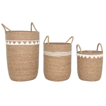 Set di Cestini Home ESPRIT Bianco Naturale Erba di mare Boho (3 Pezzi)