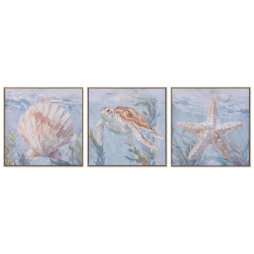 Quadro Home ESPRIT Azzurro Beige Mediterraneo Con rilievo 50 x 2,5 x 50 cm (3 Unità)