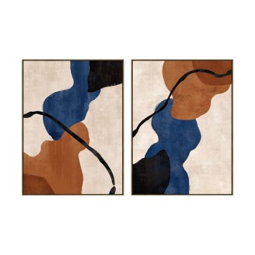 Quadro Home ESPRIT Azzurro Arancio Moderno Con rilievo Città 90 x 4 x 120 cm (2 Unità)