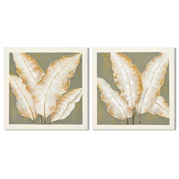 Quadro Home ESPRIT Verde Beige Palme Tropicale 100 x 3 x 100 cm (2 Unità)