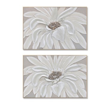 Quadro Home ESPRIT Bianco Beige Fiore Shabby Chic (2 Unità)
