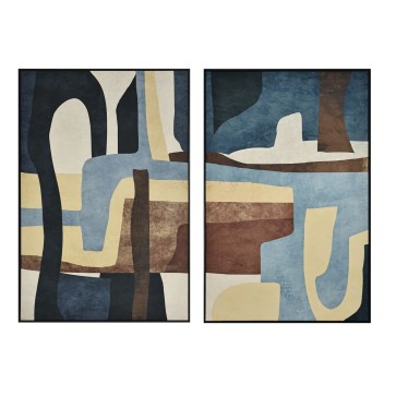 Quadro Home ESPRIT Giallo Azzurro Astratto Velluto Città 80 x 4,5 x 120 cm (2 Unità)