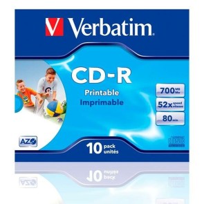 CD-R Verbatim Wide Inkjet Printable 10 Unità 700 MB 52x