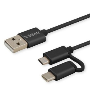 Cavo da USB a Micro USB e USB C Savio CL-128 Nero 1 m