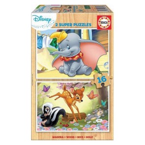 Set di 2 Puzzle Disney Dumbo & Bambi Educa 18079 Legno Per bambini 16 Pezzi