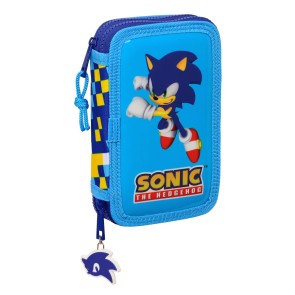 Astuccio Doppio Sonic Speed Azzurro 12.5 x 19.5 x 4 cm (28 Pezzi)