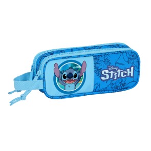 Astuccio Scuola Stitch Doppia zip Azzurro 21 x 8 x 6 cm