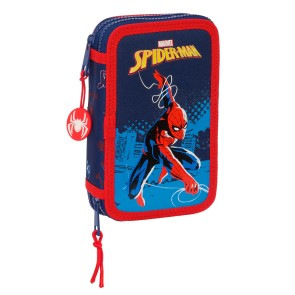 Astuccio Doppio Spider-Man Neon Blu Marino 12.5 x 19.5 x 4 cm (28 Pezzi)