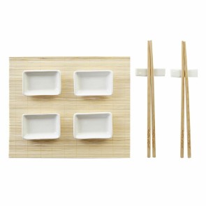 Set per Sushi DKD Home Decor Naturale Bianco 28 x 22 x 2,5 cm Orientale (9 Pezzi)