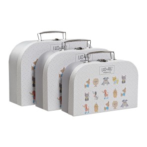 Set di Scatole Decorative DKD Home Decor Animali Domestici 28 x 9,5 x 20 cm Metallo Bianco Cartone