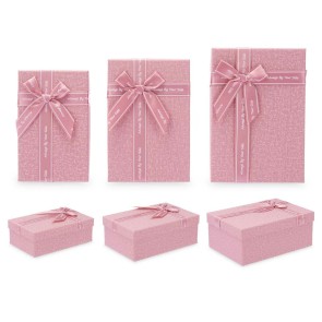 Set di Scatole Decorative Rosa Cartone Fiocco 3 Pezzi