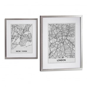 Quadro Londra New York Argento Legno Vetro (43 x 3 x 53 cm)