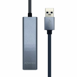 Hub USB Aisens Conversor USB 3.0 a ethernet gigabit 10/100/1000 Mbps + Hub 3 x USB 3.0, Gris, 15 cm