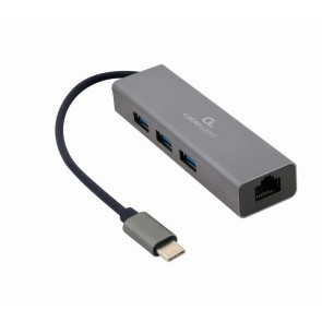 Hub USB-C 4 Porte GEMBIRD A-CMU3-LAN-01 Bianco Grigio
