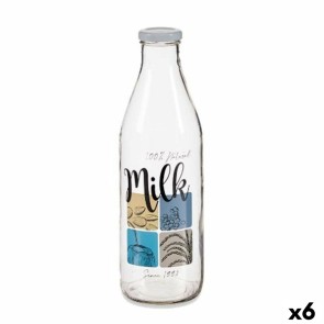 Bottiglia di Vetro Latte Trasparente Metallo Vetro 1 L (6 Unità)