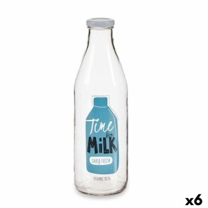 Bottiglia di Vetro Latte Trasparente Metallo Vetro 1 L (6 Unità)