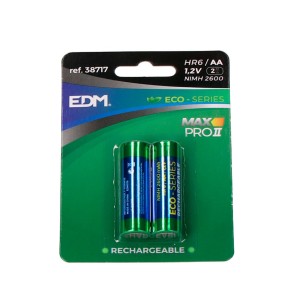 Batterie Ricaricabili EDM Max Pro II Eco-Series 2600 mAh AA HR6 1,2 V (2 Unità)