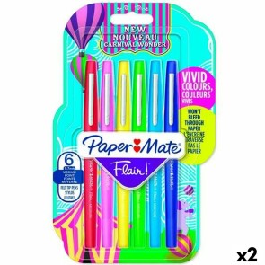 Set di Pennarelli Paper Mate Flair Multicolore 6 Pezzi (2 Unità)