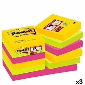 Set di Post-it Adesivi Post-it Super Sticky 47,6 x 47,6 mm Multicolore (3 Unità)