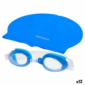 Cuffia e Occhialini da Nuoto AquaSport Azzurro Per bambini Plastica (12 Unità)