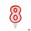 Candela Compleanno Numeri 8 Rosso Bianco (12 Unità)